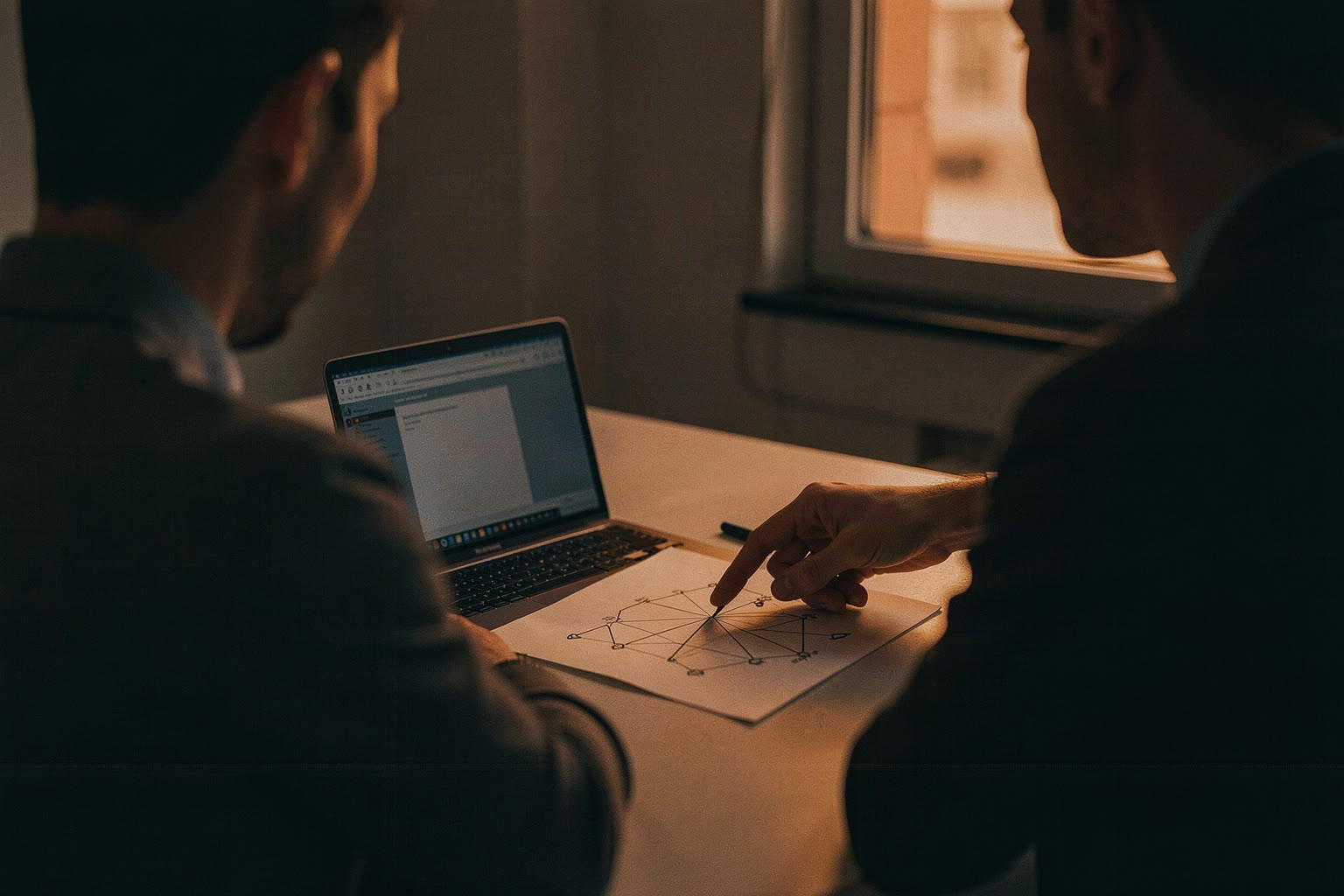 Beratungssituation mit Notebook und Netzwerkskizze